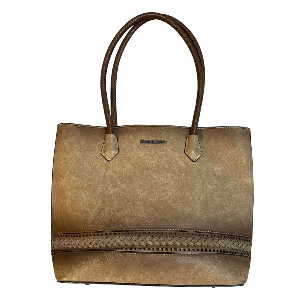 Montana West Tan Braided Tote Bag Western Faux Leather Shoulder Bag Distressed‎